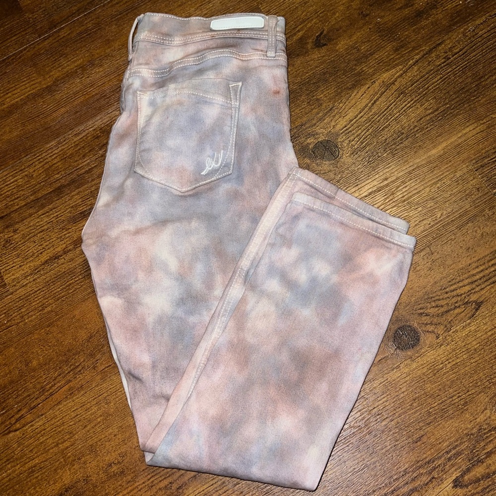 LAST CALL Express Gray Marble Tie Dye Boho Distress Crop Legging Mid Rise Size 8 - Picture 6 of 13